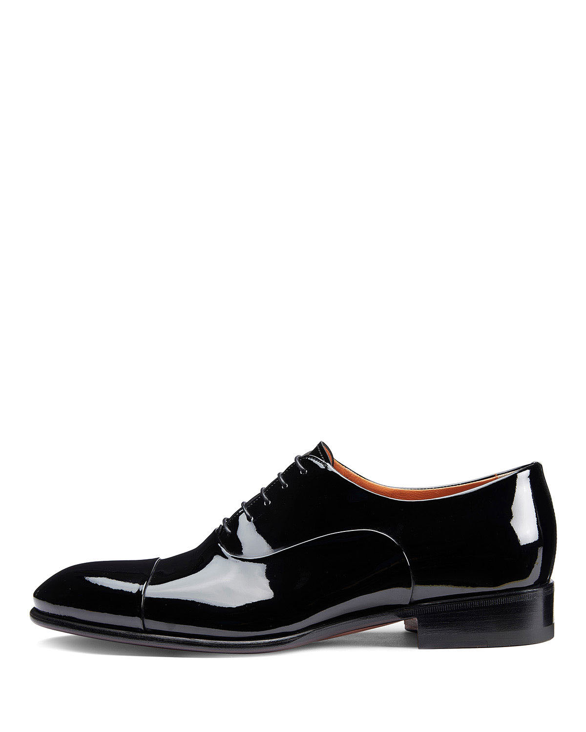 Black Patent Leather Formal Toe Cap Oxford Lace Up Shoes for Men with Leather Sole. Goodyear Welted Construction Available.