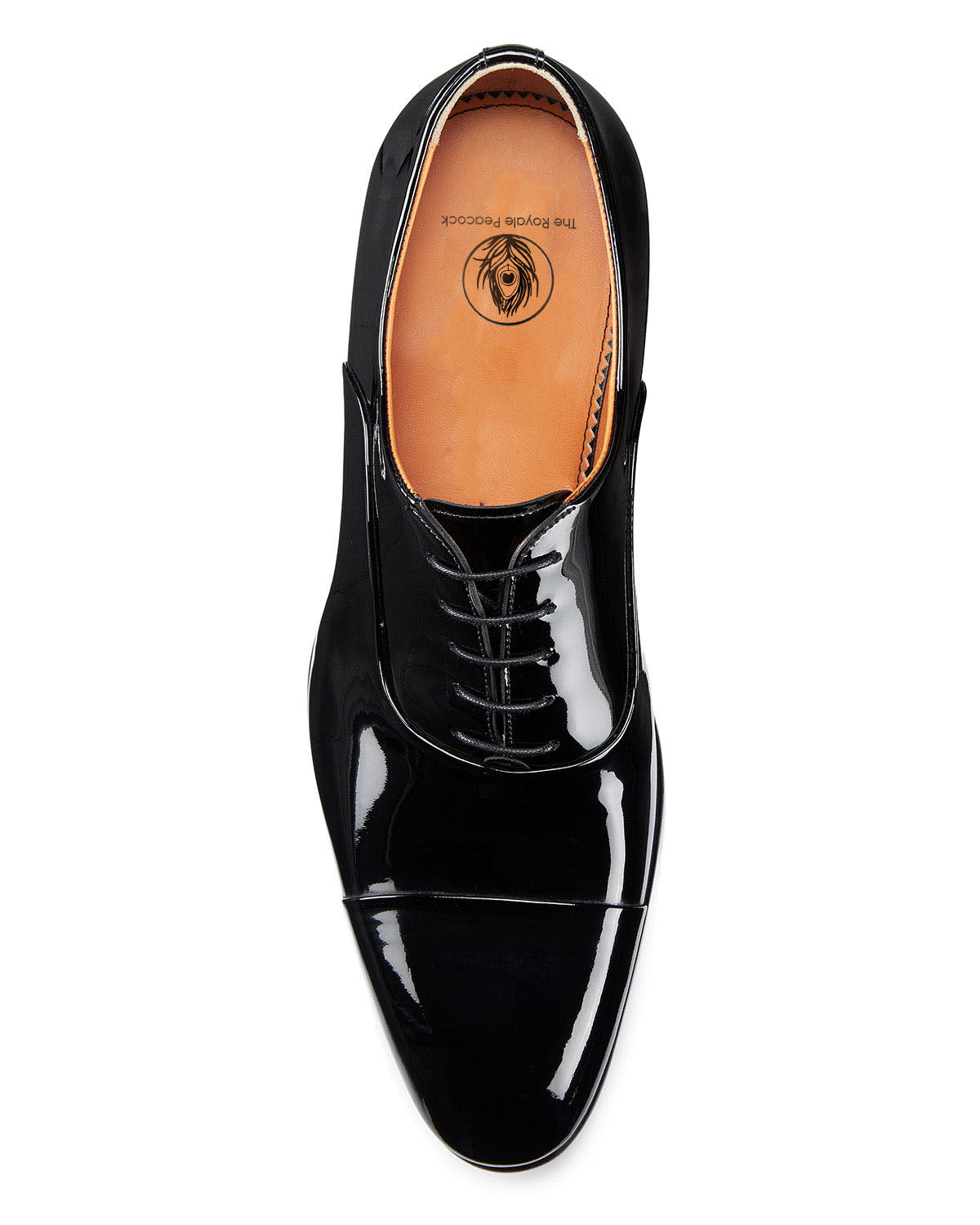 Black Patent Leather Formal Toe Cap Oxford Lace Up Shoes for Men with Leather Sole. Goodyear Welted Construction Available.