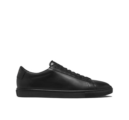 Black Leather Low Top Lace Up Sneaker for Men. Black Comfortable Cup Sole.