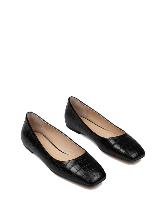 Camila Black Crocodile Print Flats for Women