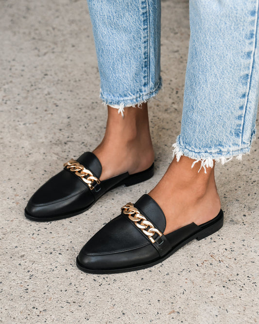 Mia Black Leather Mules for Women