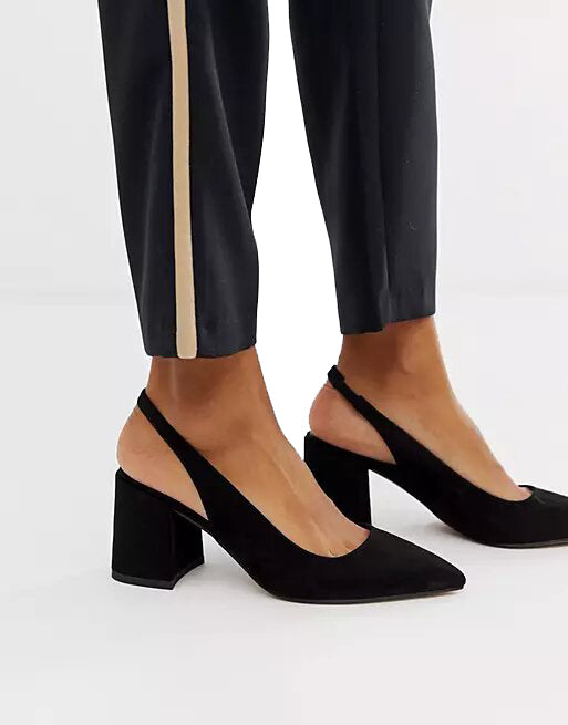 Sophie Black Suede Pointy Pump Heels for Women