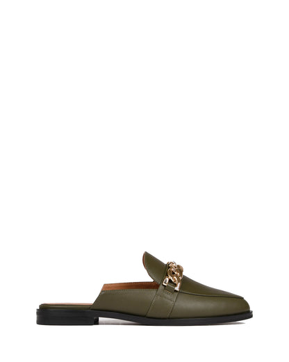 Mia Olive Green Leather Mules for Women