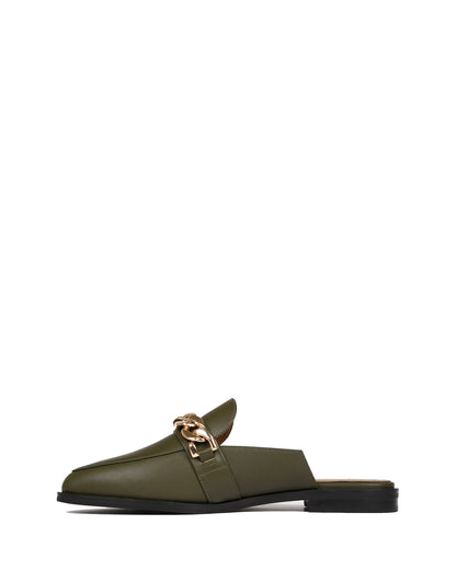 Mia Olive Green Leather Mules for Women