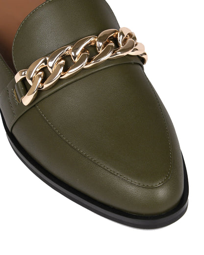 Mia Olive Green Leather Mules for Women