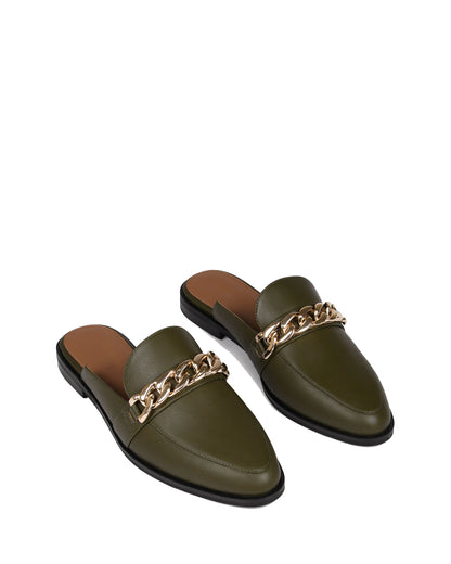 Mia Olive Green Leather Mules for Women