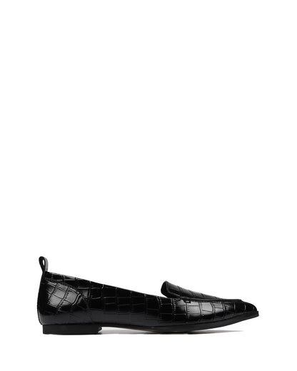 Aria Black Crocodile Print Pointy Flats for Women