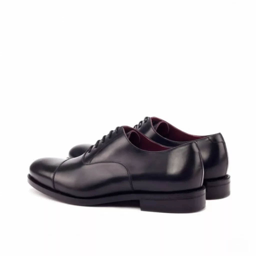 Black Leather Toecap Oxford Shoes for Men | The Royale Peacock