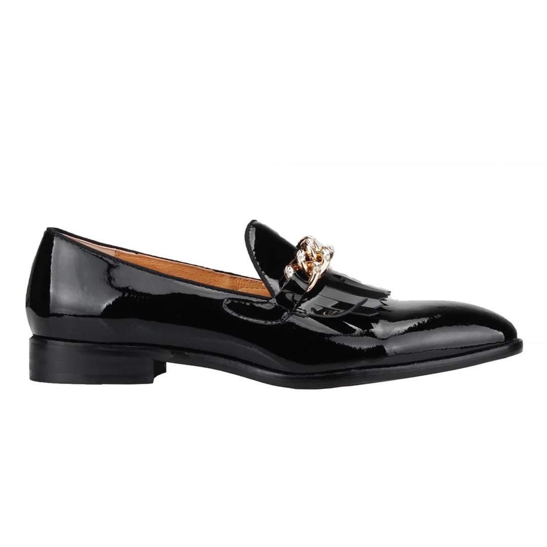 Justin Patent Black Frill Loafer