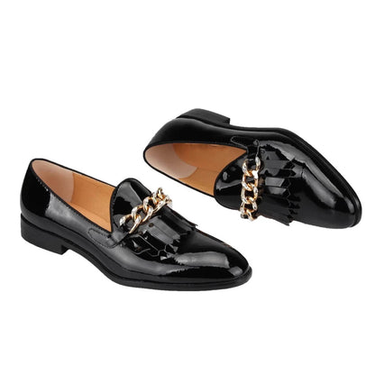 Justin Patent Black Frill Loafer