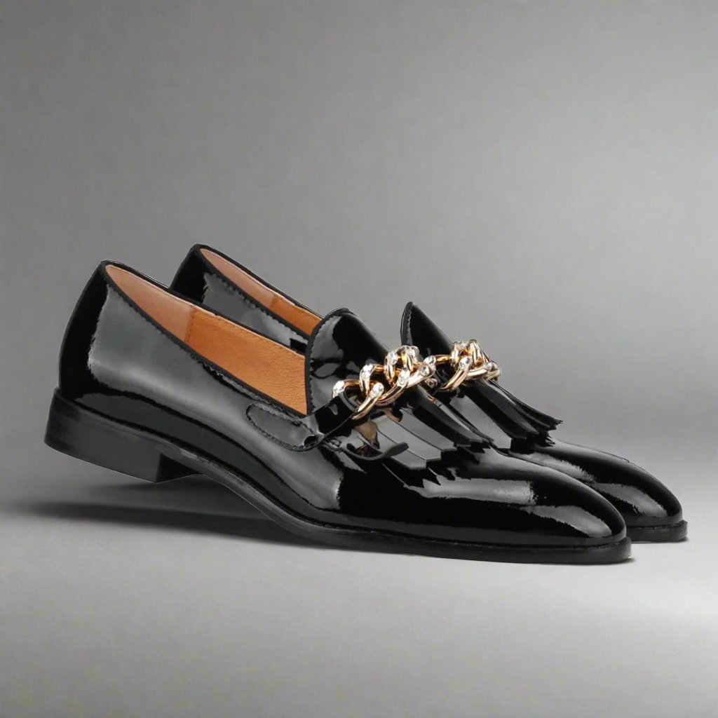 Justin Patent Black Frill Loafer