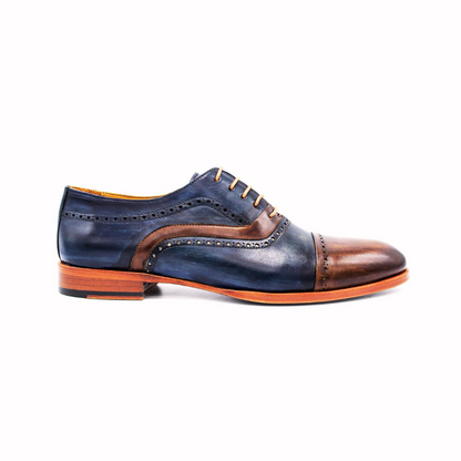 Shaun Navy Blue Tan Patina Toe Cap Oxford