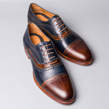 Shaun Navy Blue Tan Patina Toe Cap Oxford