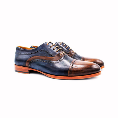 Shaun Navy Blue Tan Patina Toe Cap Oxford