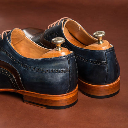 Shaun Navy Blue Tan Patina Toe Cap Oxford