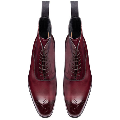 Burgundy Leather Formal Lace Up Boot Shoes for Men with Leather Sole. Goodyear Welted Construction Available.