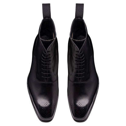Black Leather Formal Lace Up Boot Shoes for Men with Leather Sole. Goodyear Welted Construction Available.