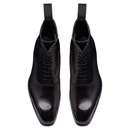 Black Leather Formal Lace Up Boot Shoes for Men with Leather Sole. Goodyear Welted Construction Available.