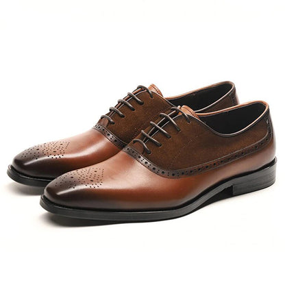 Brown Leather Tan Suede Formal Oxford Brogue Lace Up Shoes for Men. Manmade Comfortable Sole. Customization Available.