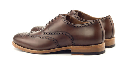 Dark Brown Leather Formal Oxford Wingtip Brogue Lace Up Shoes for Men with Leather Sole. Goodyear Welted Construction Available.
