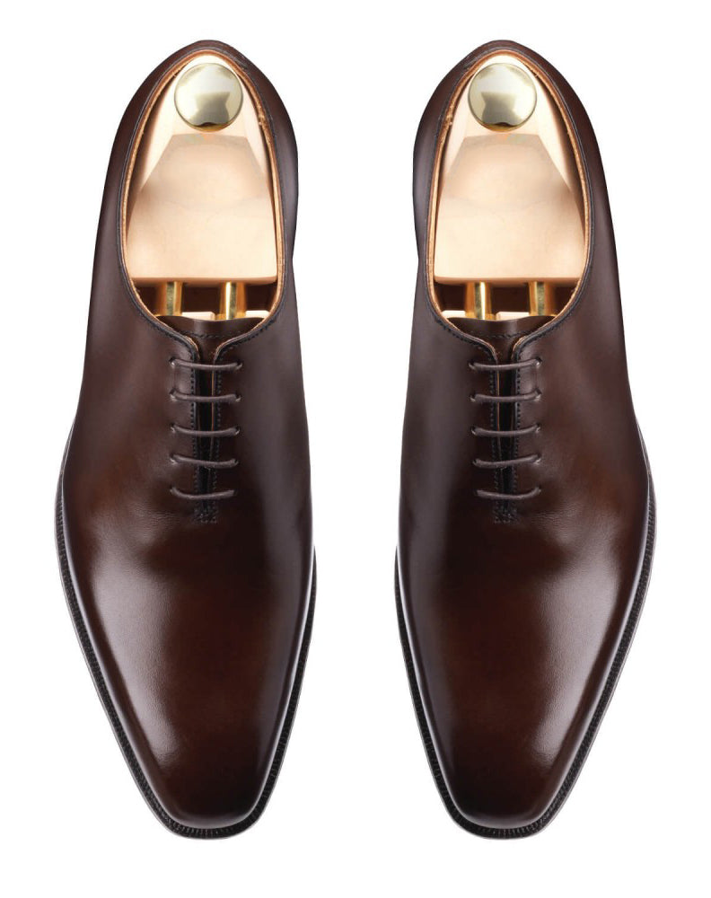 Dark Brown Leather Formal Wholecut Oxford Lace Up Shoes for Men with Leather Sole. Goodyear Welted Construction Available.