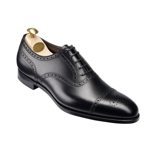 Black Leather Formal Toe Cap Brogue Oxford Lace Up Shoes for Men with Leather Sole. Goodyear Welted Construction Available.
