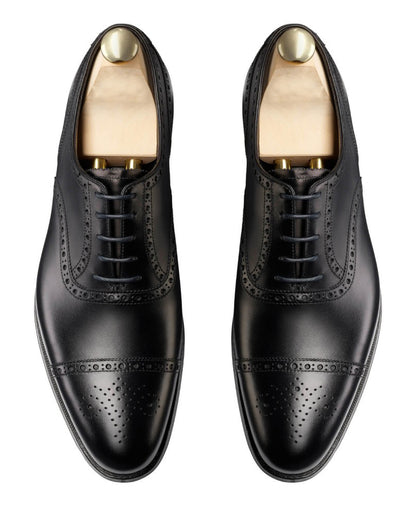 Black Leather Formal Toe Cap Brogue Oxford Lace Up Shoes for Men with Leather Sole. Goodyear Welted Construction Available.