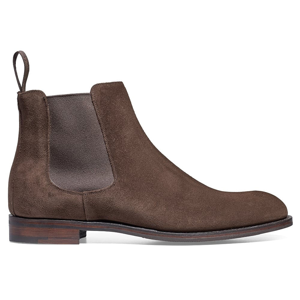Brown Suede Leather Formal Chelsea Boot Slip On Shoes for Men with Leather Sole. Goodyear Welted Construction Available.