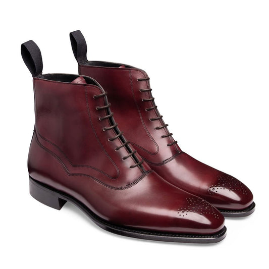 Burgundy Leather Formal Lace Up Boot Shoes for Men with Leather Sole. Goodyear Welted Construction Available.