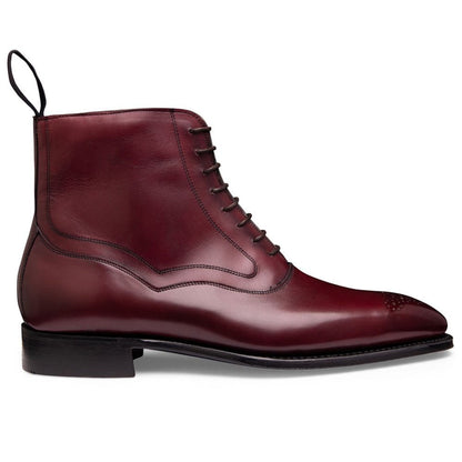 Burgundy Leather Formal Lace Up Boot Shoes for Men with Leather Sole. Goodyear Welted Construction Available.