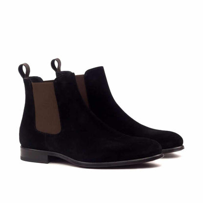 Black Suede Leather Formal Chelsea Boot Slip On Shoes for Men with Leather Sole. Goodyear Welted Construction Available.