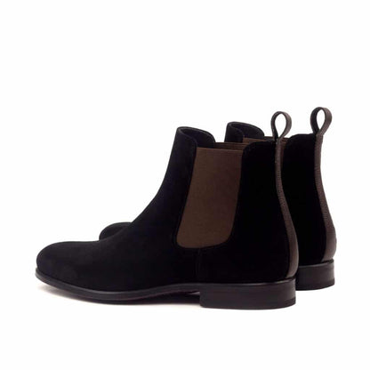 Black Suede Leather Formal Chelsea Boot Slip On Shoes for Men with Leather Sole. Goodyear Welted Construction Available.