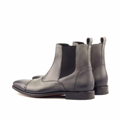 Grey Patina Finish Leather Formal Chelsea Boot Slip On Shoes for Men with Leather Sole. Goodyear Welted Construction Available.