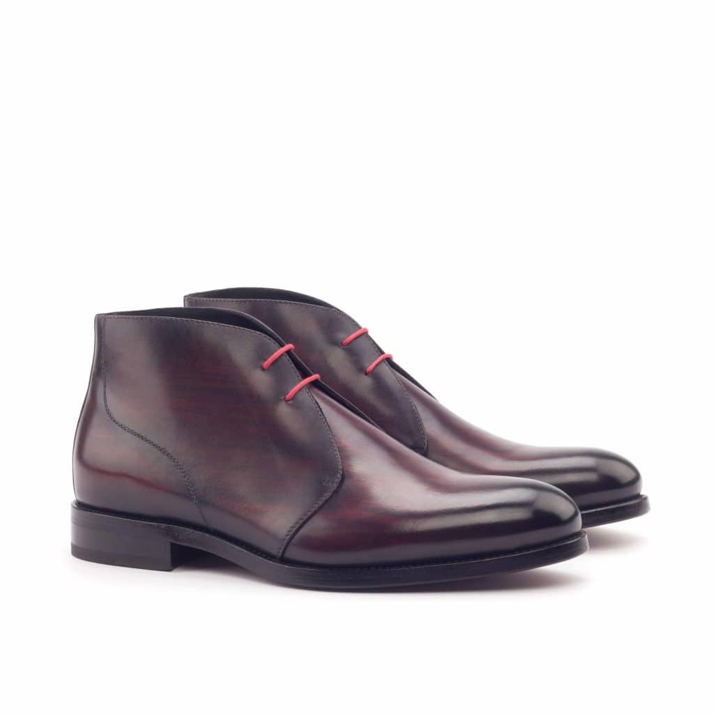 Burgundy Finish Leather Formal Chukka Boot Lace Up Shoes for Men with Leather Sole. Goodyear Welted Construction Available