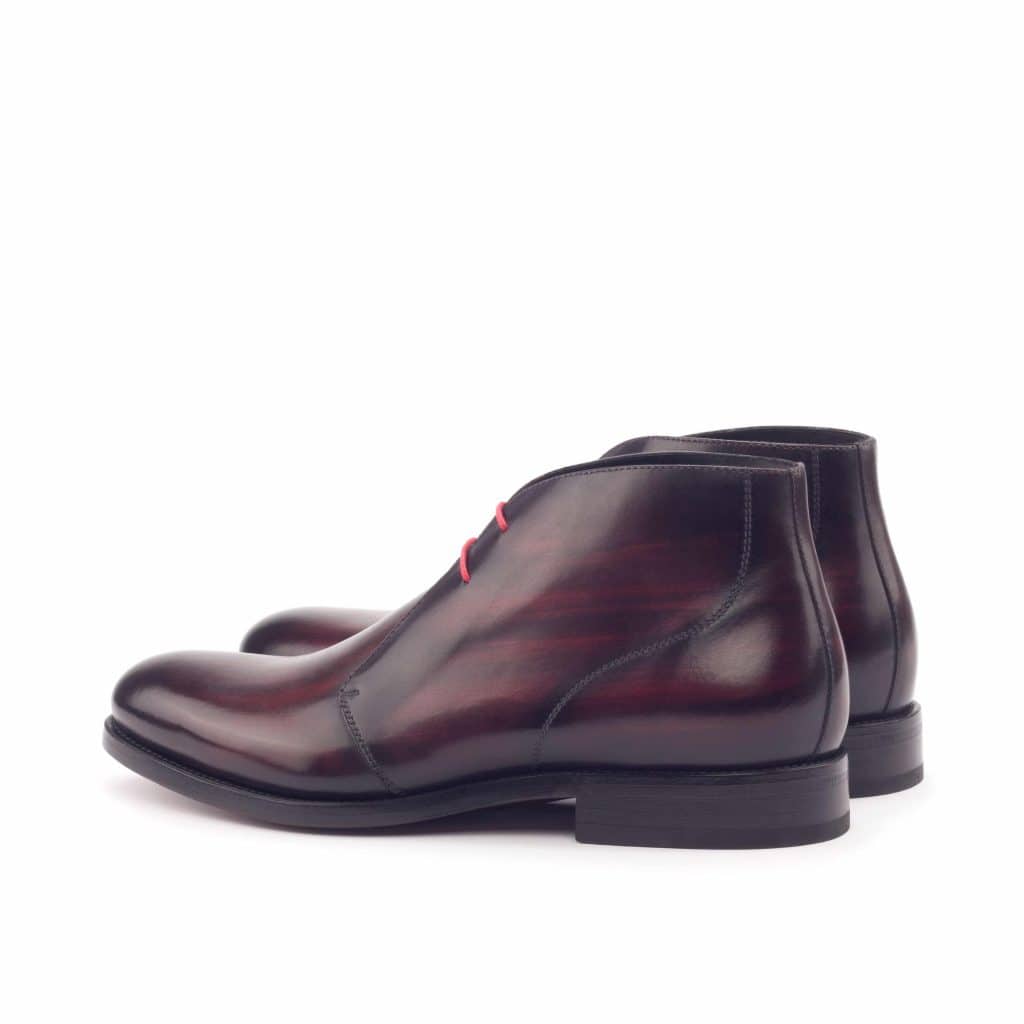 Burgundy Finish Leather Formal Chukka Boot Lace Up Shoes for Men with Leather Sole. Goodyear Welted Construction Available