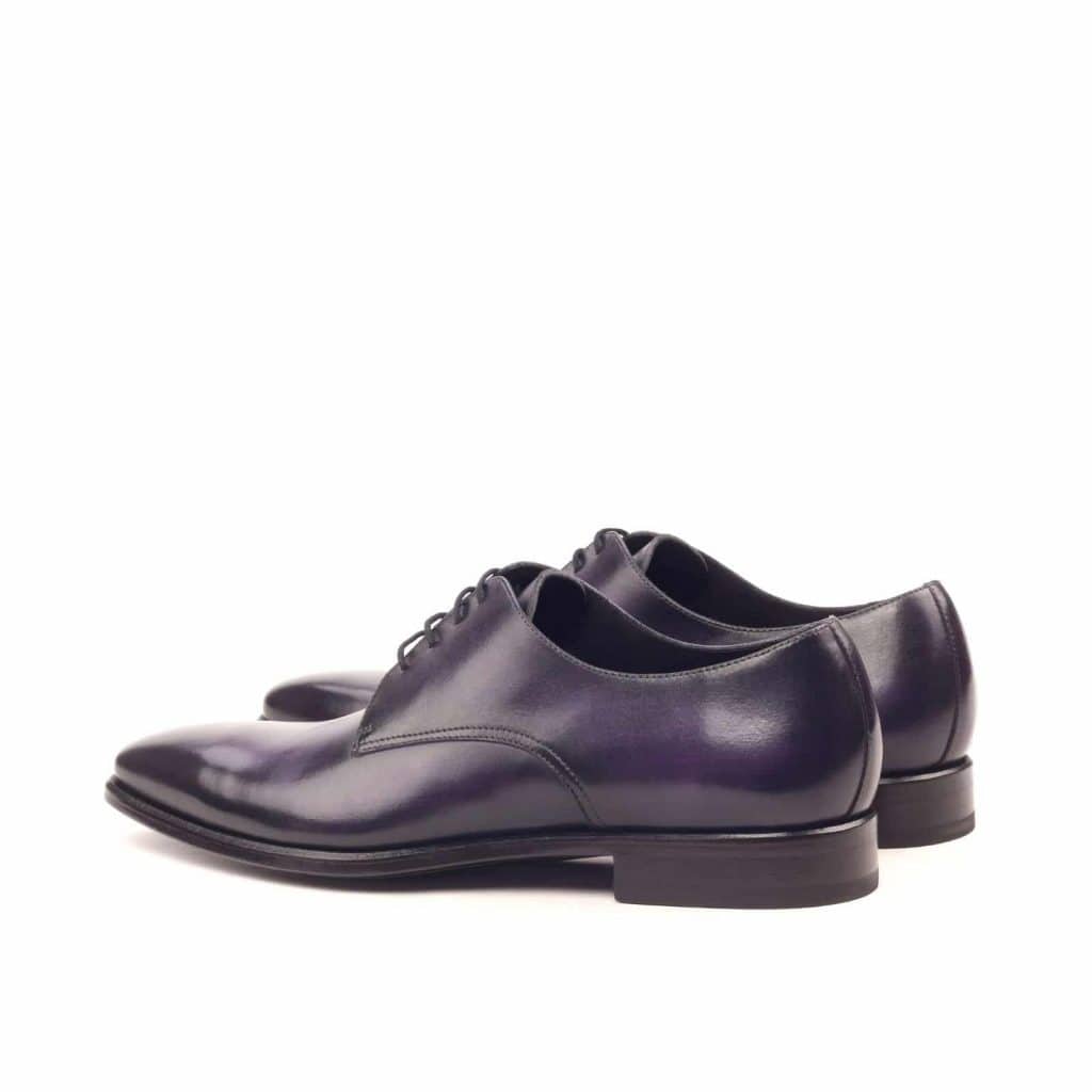 Purple Patina Finish Leather Formal Derby Lace Up Shoes for Men with Leather Sole. Goodyear Welted Construction Available.