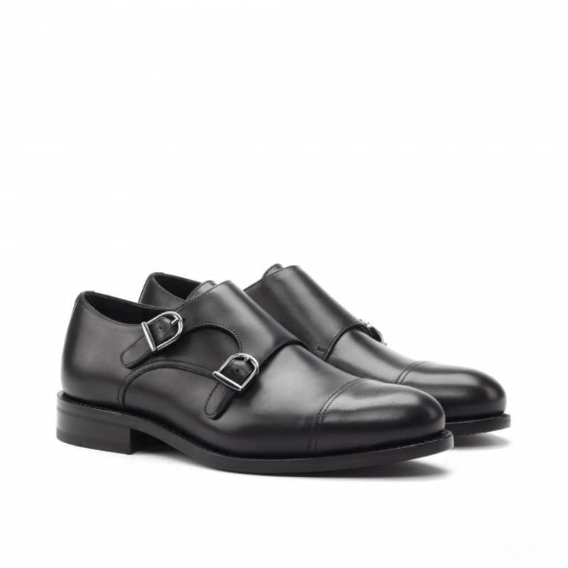 Willow Black Leather Double Monk Strap