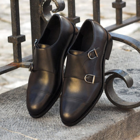 Willow Black Leather Double Monk Strap