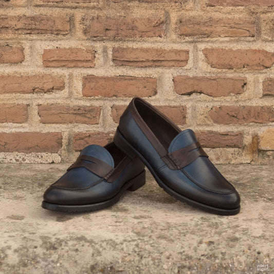 Ciao Navy Blue & Brown Leather Penny Loafer for Women