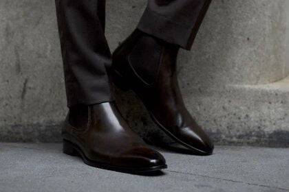 Dark Brown Leather Formal Chelsea Boot Slip On Shoes for Men with Leather Sole. Goodyear Welted Construction Available.