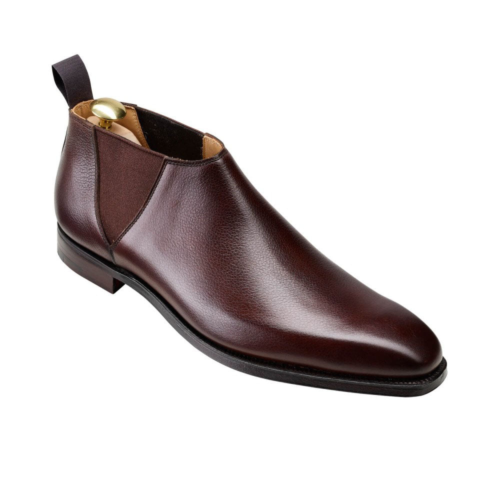 Brown Textured Leather Formal Short Chelsea Boot Slip On Shoes for Men with Leather Sole. Goodyear Welted Construction Available.