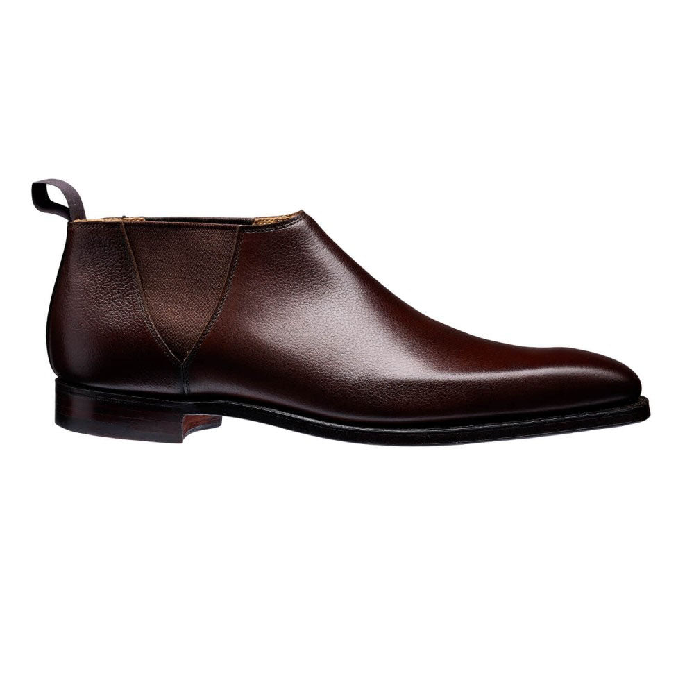 Brown Textured Leather Formal Short Chelsea Boot Slip On Shoes for Men with Leather Sole. Goodyear Welted Construction Available.