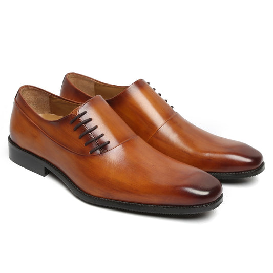 Tan Leather Formal Wholecut Oxford Lace Up Shoes for Men with Leather Sole. Goodyear Welted Construction Available.