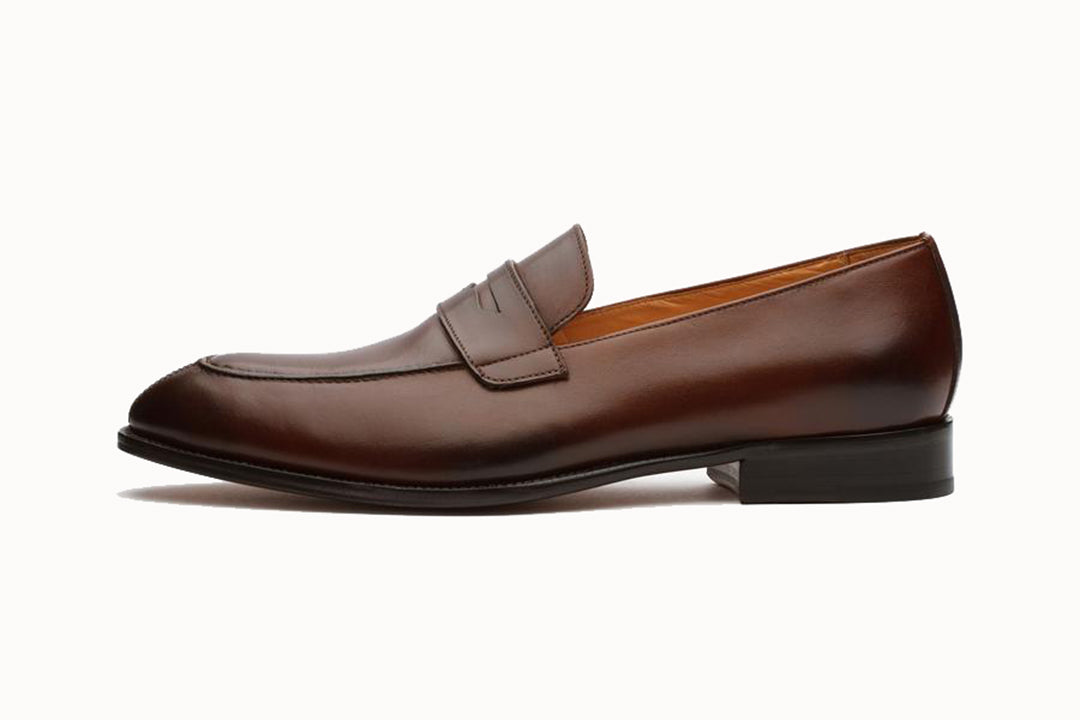 Dark Brown Leather Formal Penny Loafer Slip On Shoes for Men with Leather Sole. Goodyear Welted Construction Available.