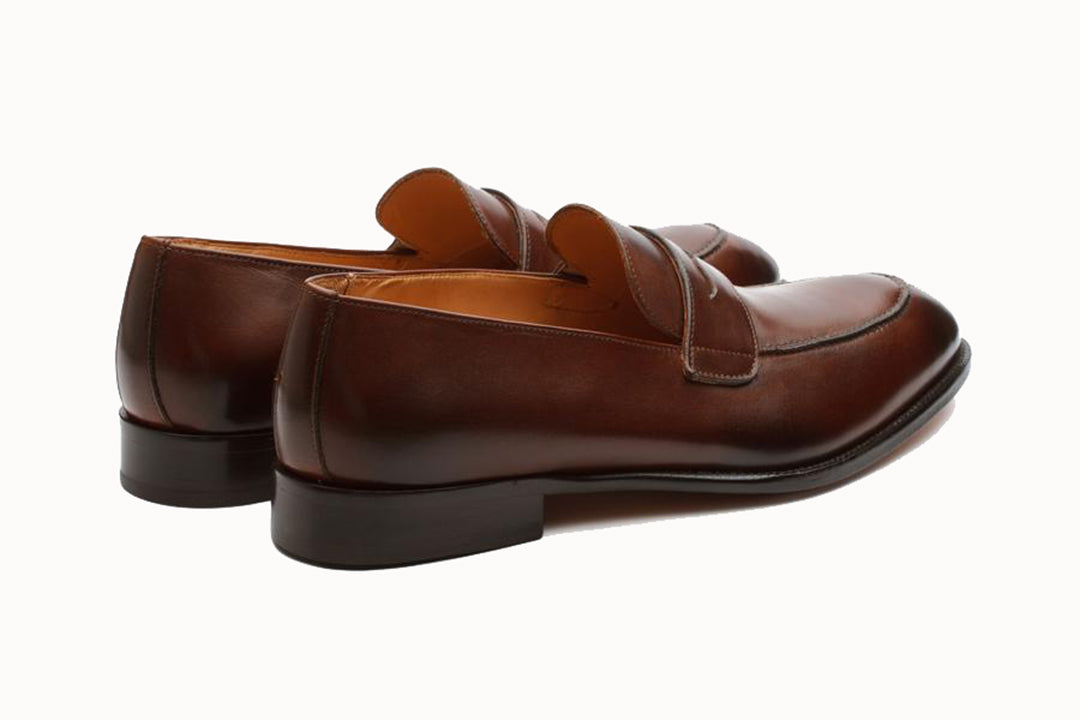 Dark Brown Leather Formal Penny Loafer Slip On Shoes for Men with Leather Sole. Goodyear Welted Construction Available.