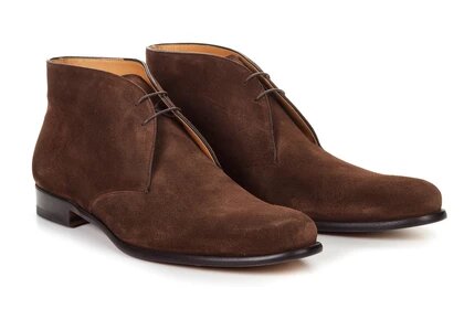 Brown Suede Leather Formal Chukka Boot Lace Up Shoes for Men with Leather Sole. Goodyear Welted Construction Available.