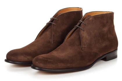 Brown Suede Leather Formal Chukka Boot Lace Up Shoes for Men with Leather Sole. Goodyear Welted Construction Available.