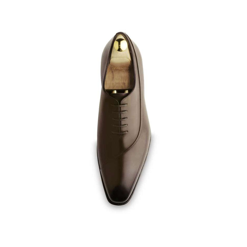 Dark Brown Leather Formal Wholecut Oxford Lace Up Shoes for Men with Leather Sole. Goodyear Welted Construction Available.