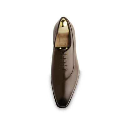 Dark Brown Leather Formal Wholecut Oxford Lace Up Shoes for Men with Leather Sole. Goodyear Welted Construction Available.