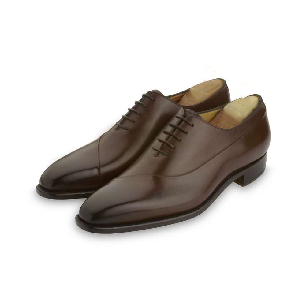 Dark Brown Leather Formal Wholecut Oxford Lace Up Shoes for Men with Leather Sole. Goodyear Welted Construction Available.